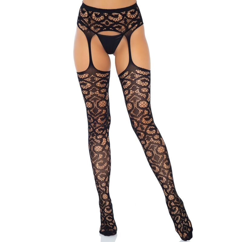 LEG AVENUE - MEDIAS CON LIGUERO DE ENCAJE CON VUELOS TALLA ÚNICA