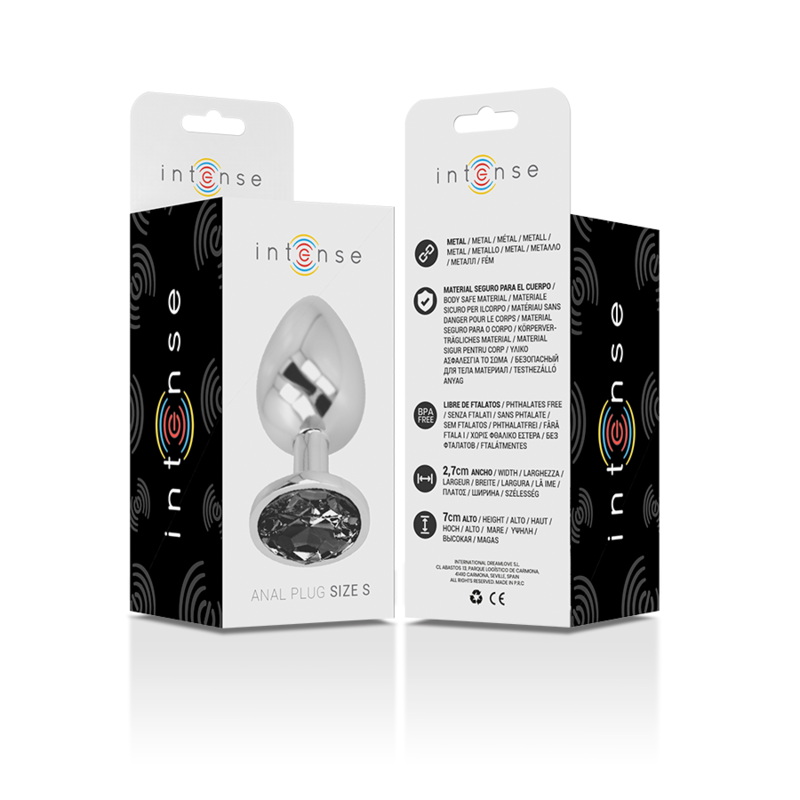 INTENSE - PLUG ANAL DE ALUMINIO CON CRISTAL NEGRO TALLA S