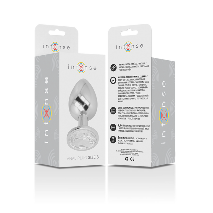 INTENSE - PLUG ANAL DE ALUMINIO CON CRISTAL PLATEADO TALLA S