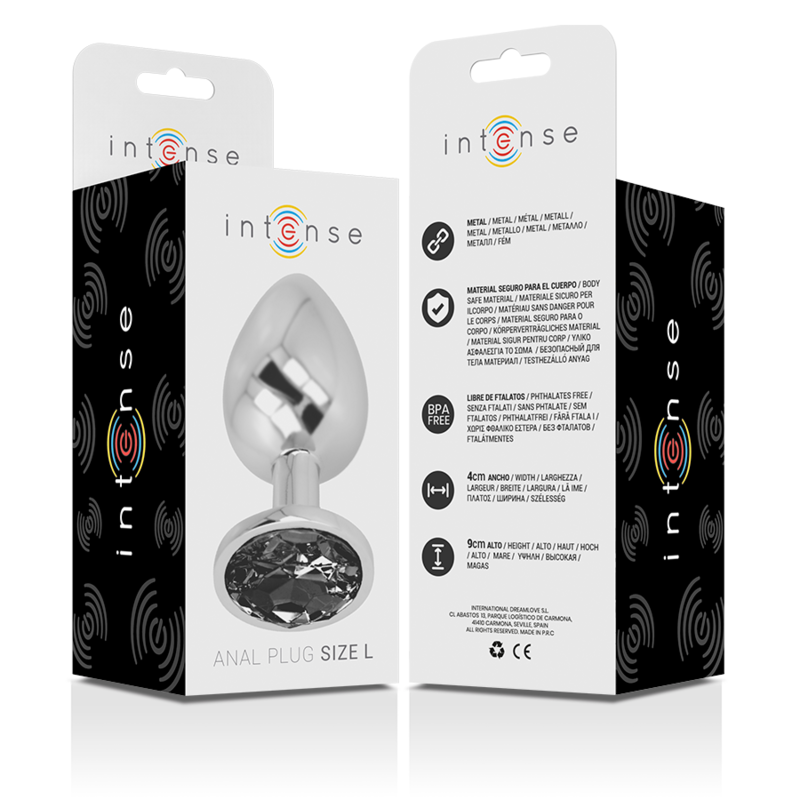 INTENSE - PLUG ANAL DE METAL DE ALUMINIO CON VIDRIO NEGRO TALLA L