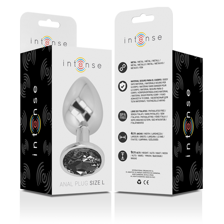 INTENSE - PLUG ANAL DE METAL DE ALUMINIO CON VIDRIO NEGRO TALLA L