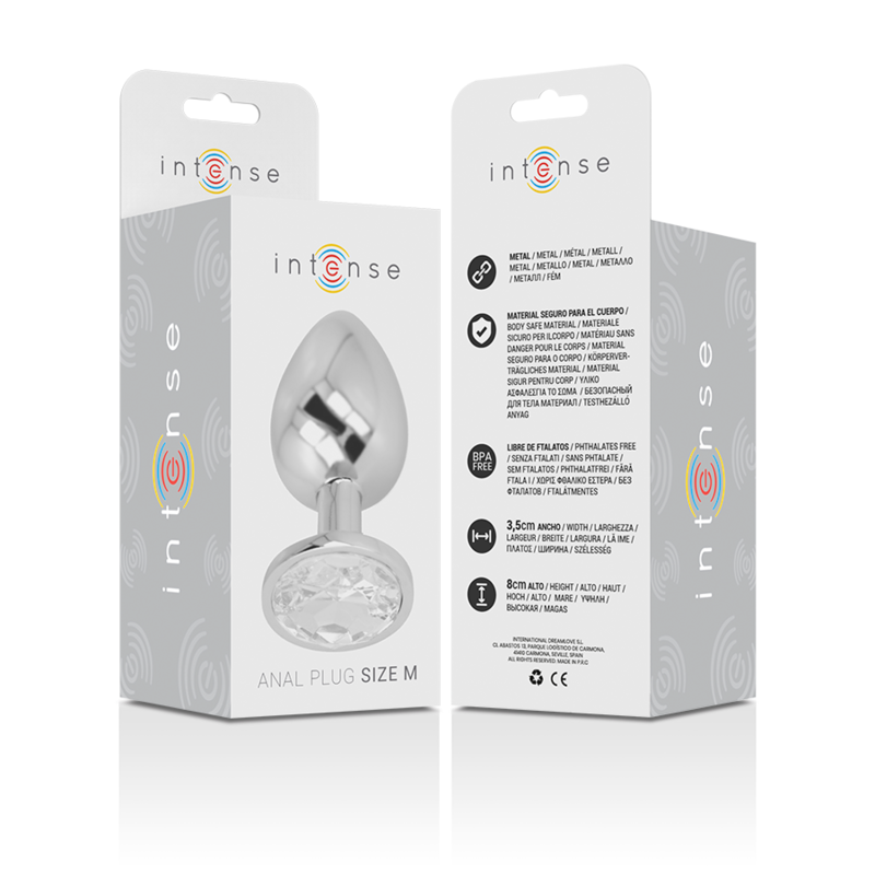 INTENSE - PLUG ANAL DE ALUMINIO CON CRISTAL PLATEADO TALLA M