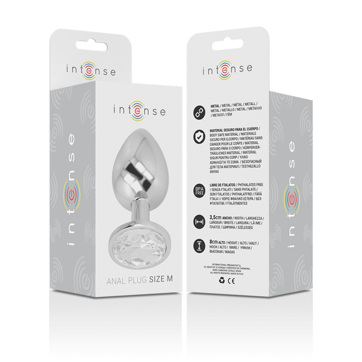 INTENSE - PLUG ANAL DE ALUMINIO CON CRISTAL PLATEADO TALLA M