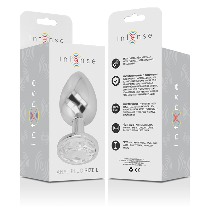 INTENSE - PLUG ANAL DE ALUMINIO CON CRISTAL PLATEADO TALLA L