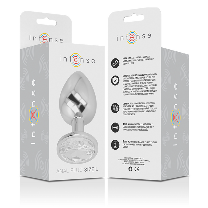 INTENSE - PLUG ANAL DE ALUMINIO CON CRISTAL PLATEADO TALLA L