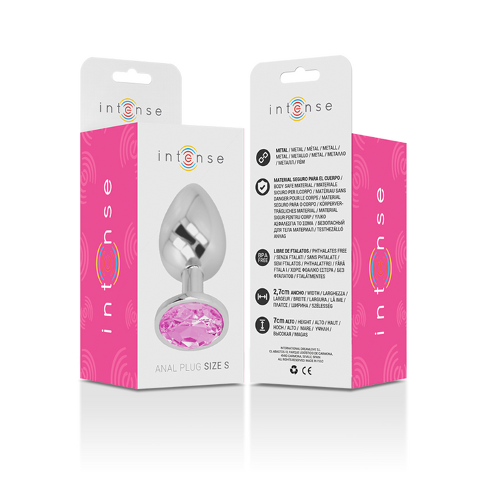 INTENSE - PLUG ANAL DE METAL DE ALUMINIO CON CRISTAL ROSA TALLA S