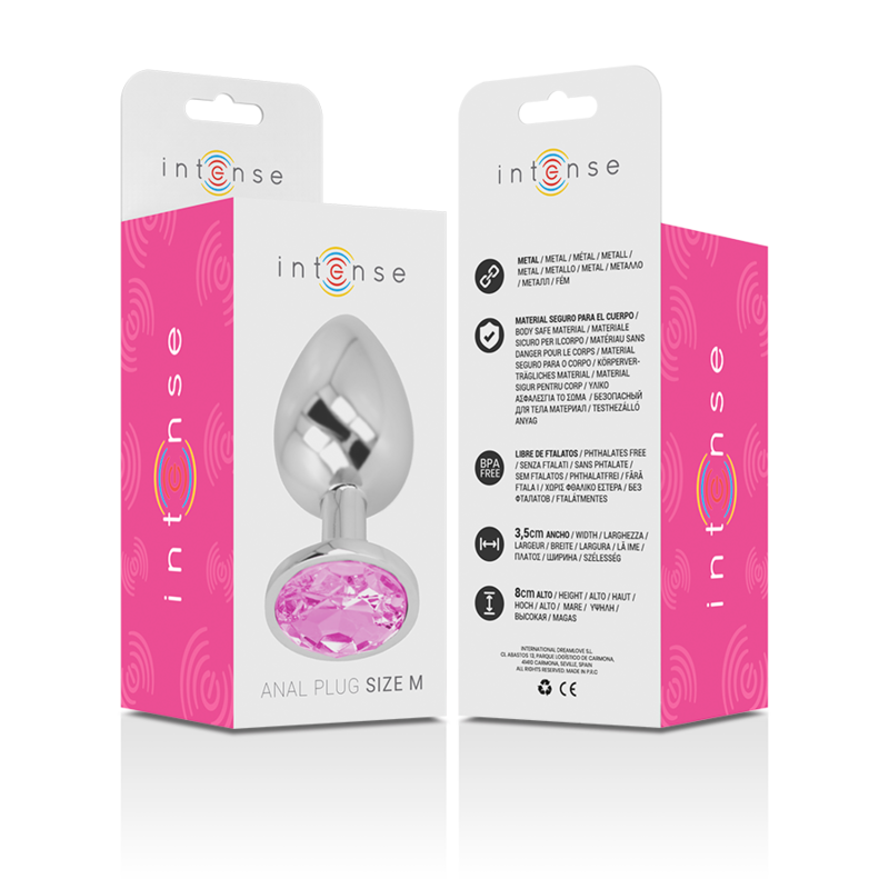 INTENSE - PLUG ANAL DE ALUMINIO CON CRISTAL ROSA TALLA M