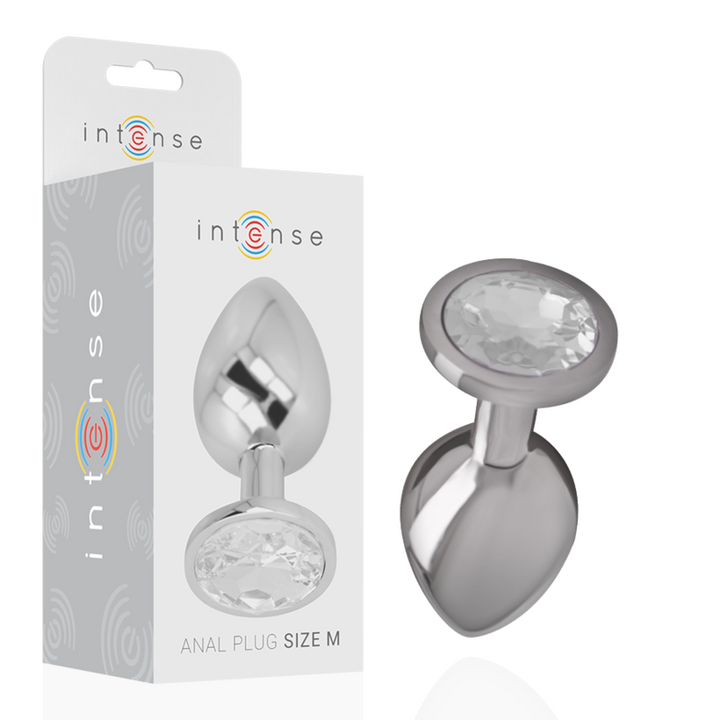 INTENSE - PLUG ANAL DE ALUMINIO CON CRISTAL PLATEADO TALLA M