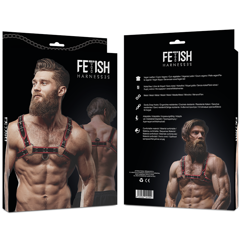 ACTITUD SUMISA FETICHE - ARNÉS DE PECHO DE CUERO ECOLÓGICO PARA HOMBRE NEGRO/ROJO