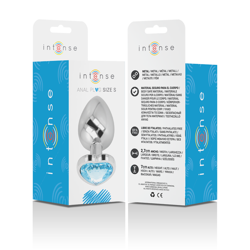 INTENSE - PLUG ANAL DE ALUMINIO Y METAL CORAZÓN AZUL TALLA S