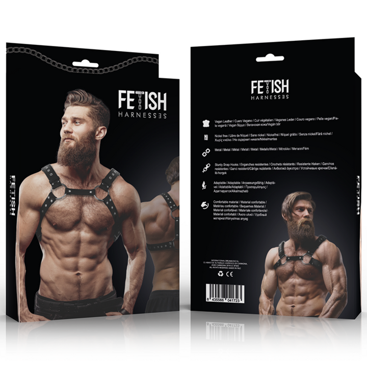 ACTITUD SUMISA FETICHE - ARNÉS DE PECHO DE CUERO ECOLÓGICO PARA HOMBRE CON TACHUELAS