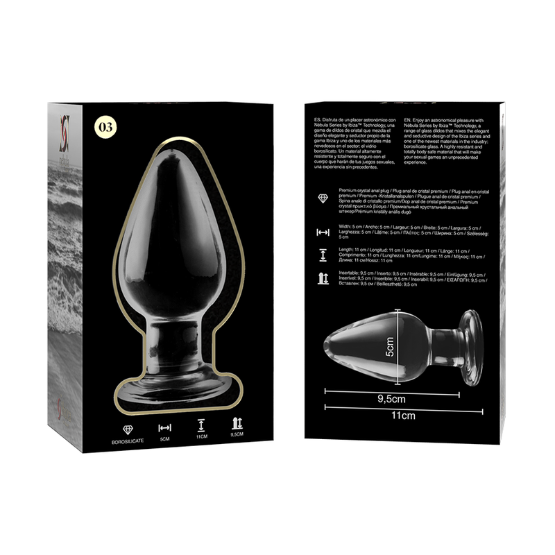 SERIE NEBULA DE IBIZA - MODELO 3 PLUG ANAL VIDRIO BOROSILICATO TRANSPARENTE 11 CM -O- 5 CM