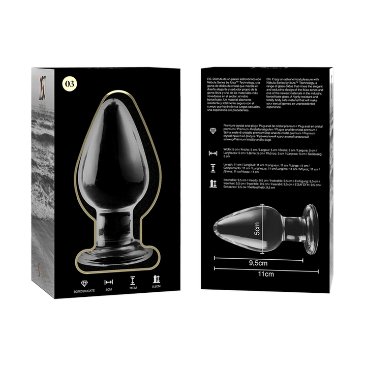 SERIE NEBULA DE IBIZA - MODELO 3 PLUG ANAL VIDRIO BOROSILICATO TRANSPARENTE 11 CM -O- 5 CM
