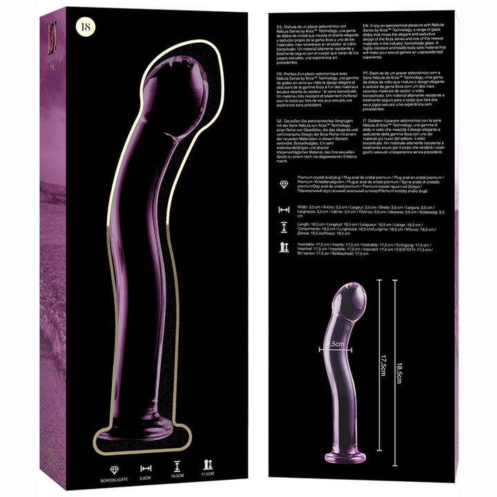 SERIE NEBULA DE IBIZA - MODELO 18 DILDO VIDRIO BOROSILICATO TRANSPARENTE 18,5 CM -O- 3,5 CM