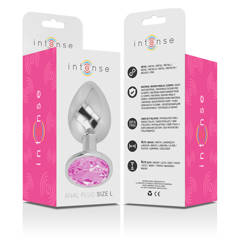 INTENSE - PLUG ANAL DE ALUMINIO CON CRISTAL ROSA TALLA L
