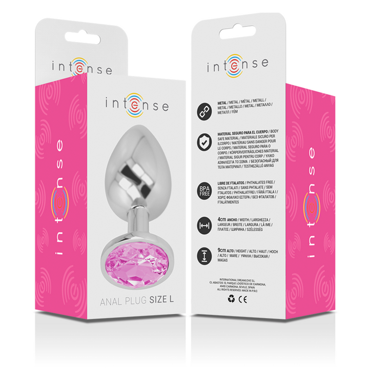 INTENSE - PLUG ANAL DE ALUMINIO CON CRISTAL ROSA TALLA L