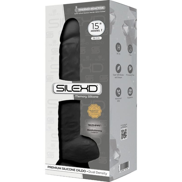 SILEXD - MODEL 1 REALISTIC PENIS PREMIUM SILEXPAN SILICONE BLACK 38 CM