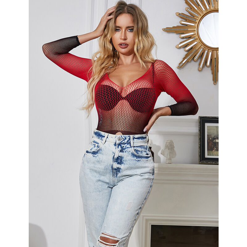 SUBBLIME - 952259 VESTIDO DE RED ELÁSTICA DE MANGA LARGA CON DEGRADADO ROJO Y NEGRO TALLA ÚNICA