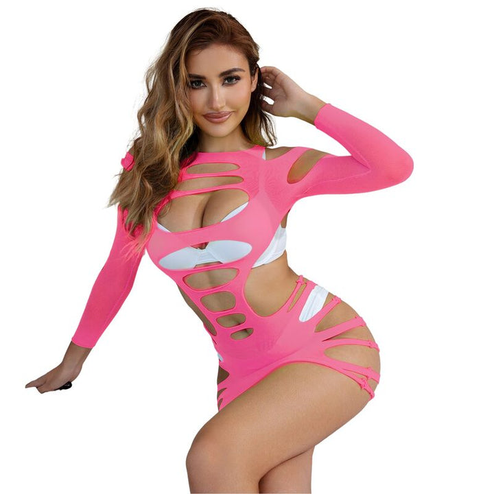 SUBBLIME - 952273 VESTIDO DE RED ELÁSTICA DE MANGA LARGA ROSA TALLA ÚNICA