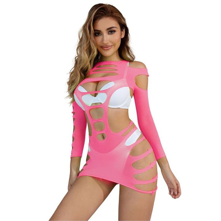 SUBBLIME - 952273 VESTIDO DE RED ELÁSTICA DE MANGA LARGA ROSA TALLA ÚNICA