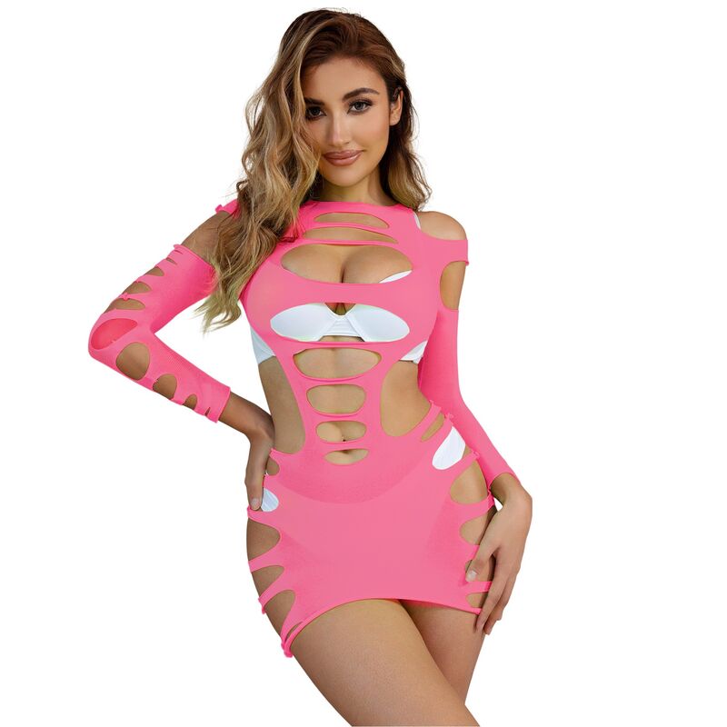 SUBBLIME - 952273 VESTIDO DE RED ELÁSTICA DE MANGA LARGA ROSA TALLA ÚNICA