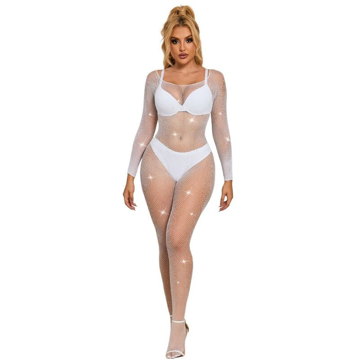 SUBBLIME - 952396 BODYSTOCKING DE RED CON DIAMANTES MANGA LARGA BLANCO TALLA ÚNICA