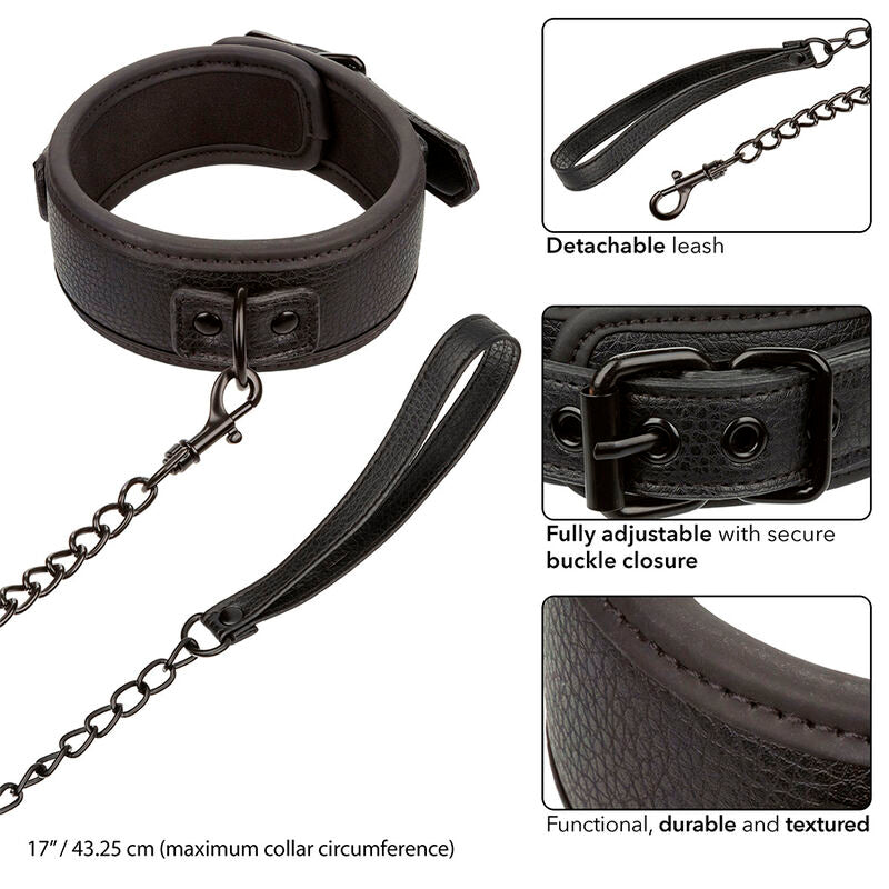 CALEXOTICS - COLLAR NOCTURNO Y CORREA DE CUERO AJUSTABLE NEGRO