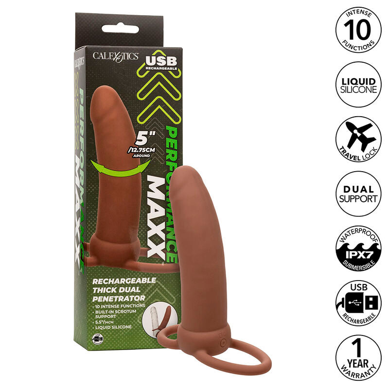 CALEXOTICS - MAXX THICK DOBLE PENETRADOR 10 VIBRACIONES MARRÓN