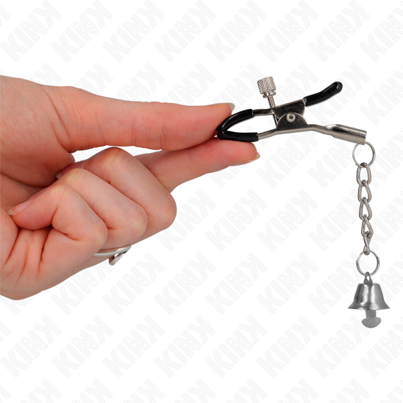 KINK - PINZAS PARA PEZONES CON COLGANTE DE CAMPANA DE PLATA DE 6 CM