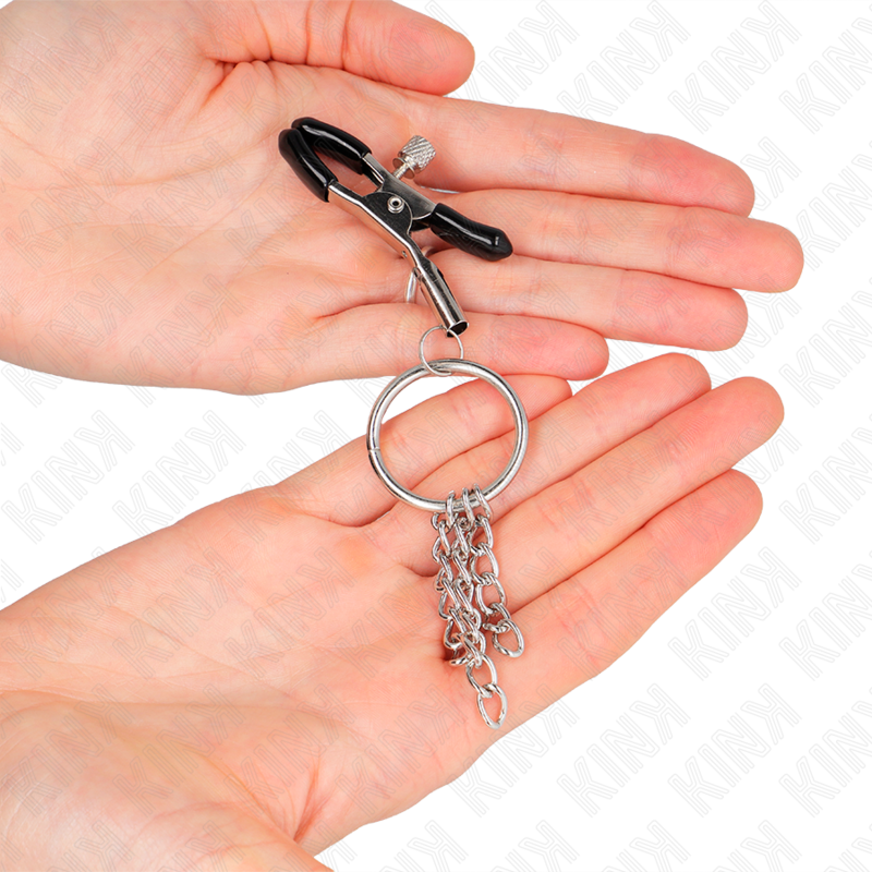 KINK - ABRAZADERA DE PEZONES CON ANILLO TÓRICO Y CADENA PEQUEÑA PLATEADA 6 CM
