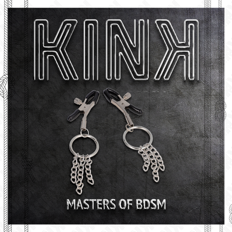 KINK - ABRAZADERA DE PEZONES CON ANILLO TÓRICO Y CADENA PEQUEÑA PLATEADA 6 CM