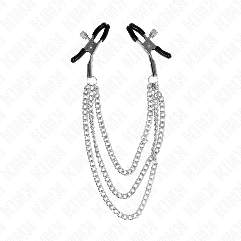 KINK - PINZAS PARA PEZONES CON 3 CADENAS PLATEADAS 20/23/28 CM