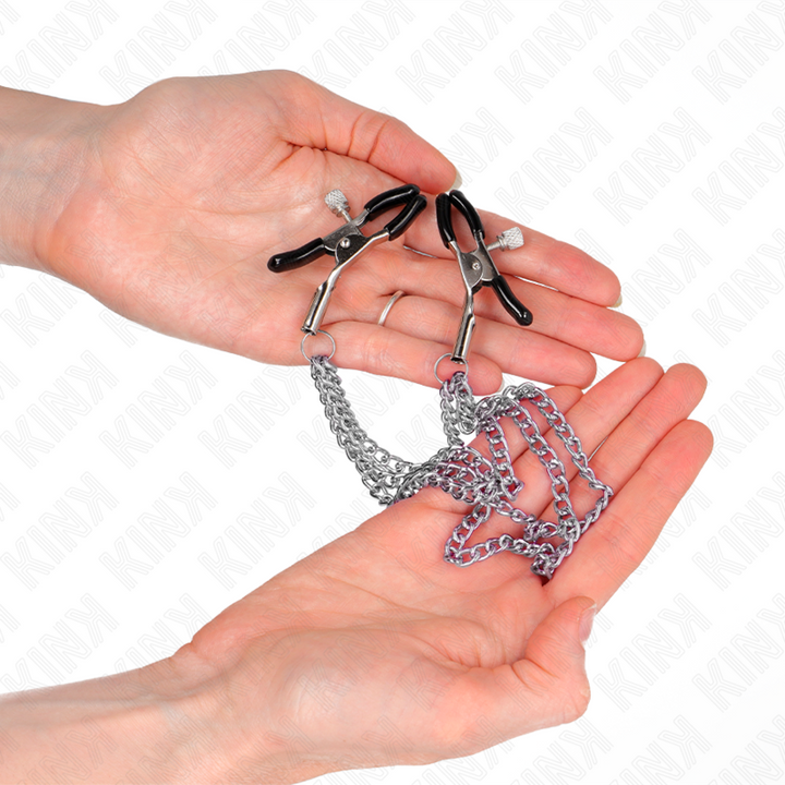 KINK - PINZAS PARA PEZONES CON 3 CADENAS PLATEADAS 20/23/28 CM