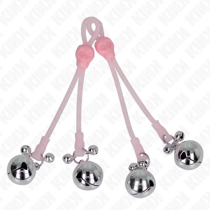 KINK - PINZAS PARA PEZONES CON CALAVERA LUMINOSA Y CAMPANILLAS AJUSTABLES ROSA/PLATA