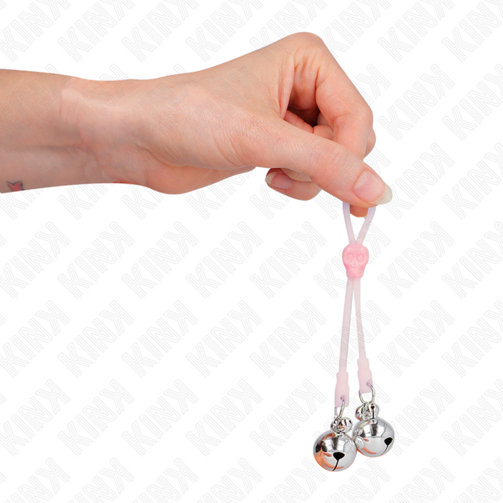 KINK - PINZAS PARA PEZONES CON CALAVERA LUMINOSA Y CAMPANILLAS AJUSTABLES ROSA/PLATA