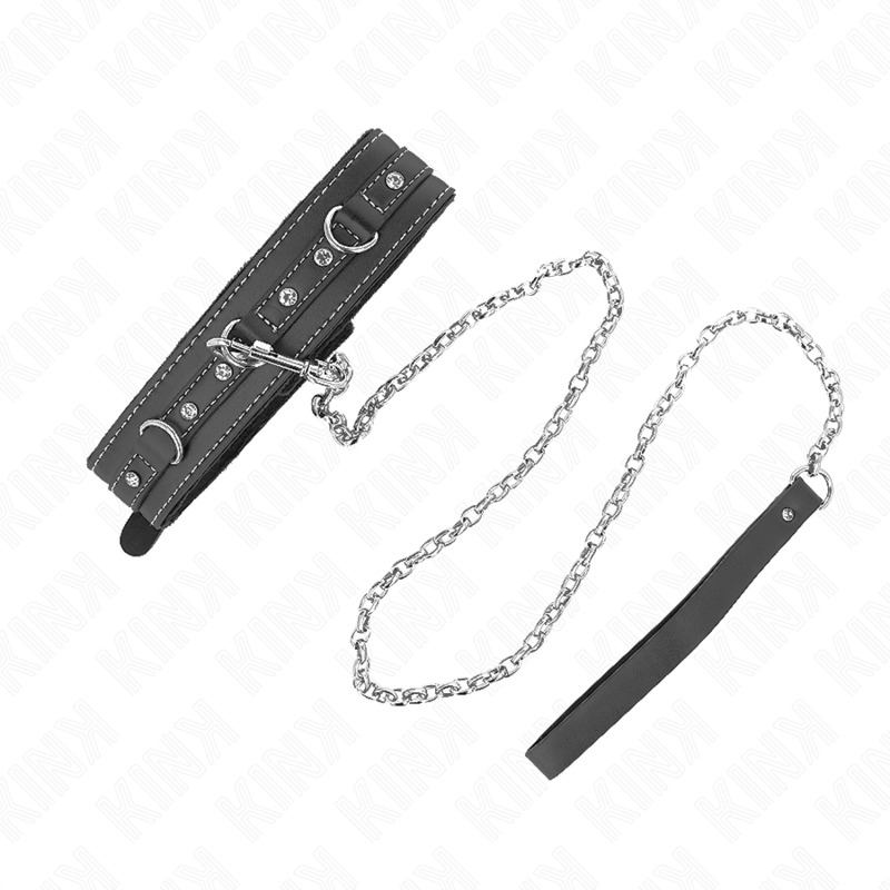 KINK - COLLAR DE CUERO PVC CON CINTURÓN 105 CM REMACHE DE DIAMANTES 41,5 X 4 CM