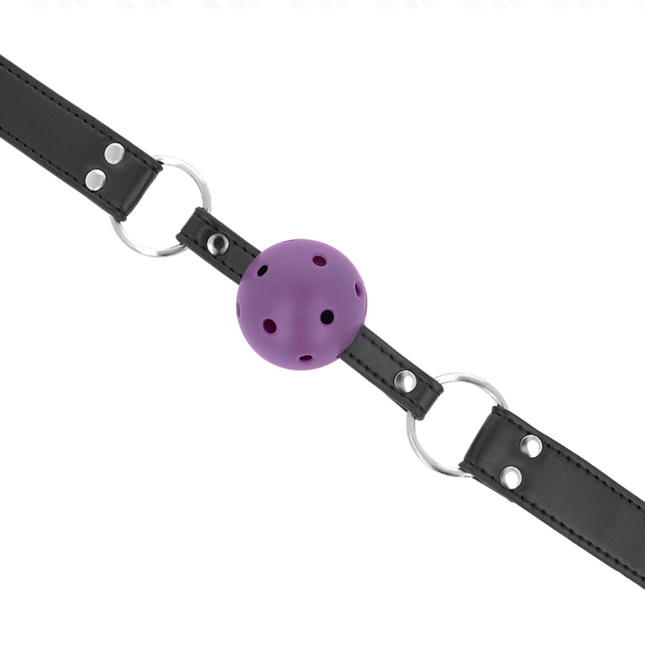 KINK - MORDAZA DE BOLA TRANSPIRABLE DE 4 CM CON DOBLE REMACHE MORADA 62,5 x 2,5 CM AJUSTABLE 42-58 CM