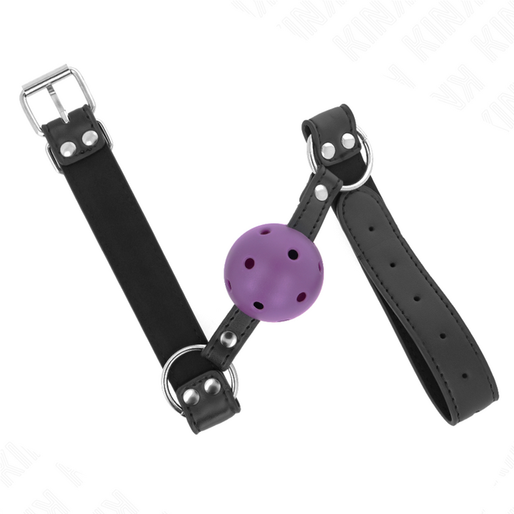 KINK - MORDAZA DE BOLA TRANSPIRABLE DE 4 CM CON DOBLE REMACHE MORADA 62,5 x 2,5 CM AJUSTABLE 42-58 CM