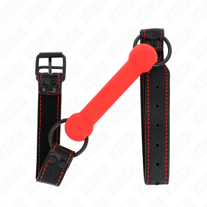 KINK - MORDAZA DE HUESO CON CORREA DE CUERO SINTÉTICO ROJA AJUSTABLE 41-57 CM