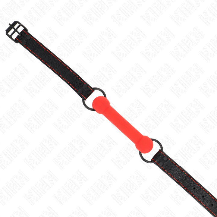 KINK - MORDAZA DE HUESO CON CORREA DE CUERO SINTÉTICO ROJA AJUSTABLE 41-57 CM