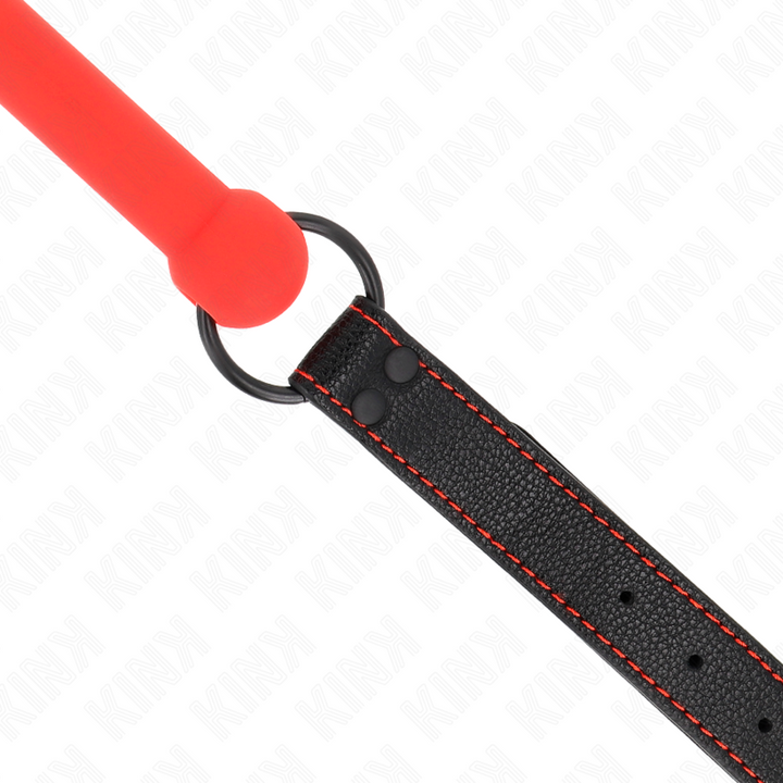 KINK - MORDAZA DE HUESO CON CORREA DE CUERO SINTÉTICO ROJA AJUSTABLE 41-57 CM