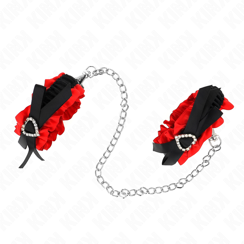 KINK - SUJECIONES ELÁSTICAS PARA MUÑECAS DE ENCAJE CON DETALLES DE CORAZÓN ROJO, AJUSTABLES 22-35 CM
