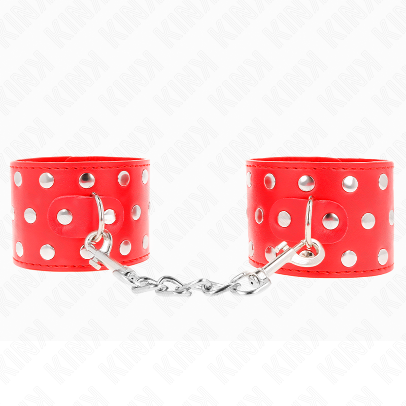 KINK - SUJECIONES DE MUÑECA CON CIERRE A PRESIÓN LLENO DE REMACHES ROJOS AJUSTABLES 19-24 CM X 5,5 CM