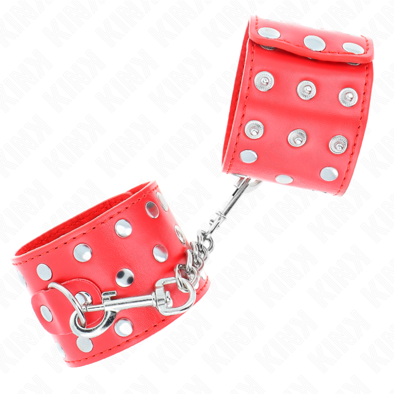 KINK - SUJECIONES DE MUÑECA CON CIERRE A PRESIÓN LLENO DE REMACHES ROJOS AJUSTABLES 19-24 CM X 5,5 CM