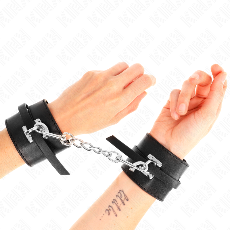 KINK - SUJECIONES DE MUÑECA DE LUJO CON BLOQUEO NEGRAS AJUSTABLES 14,5-21 CM X 6 CM