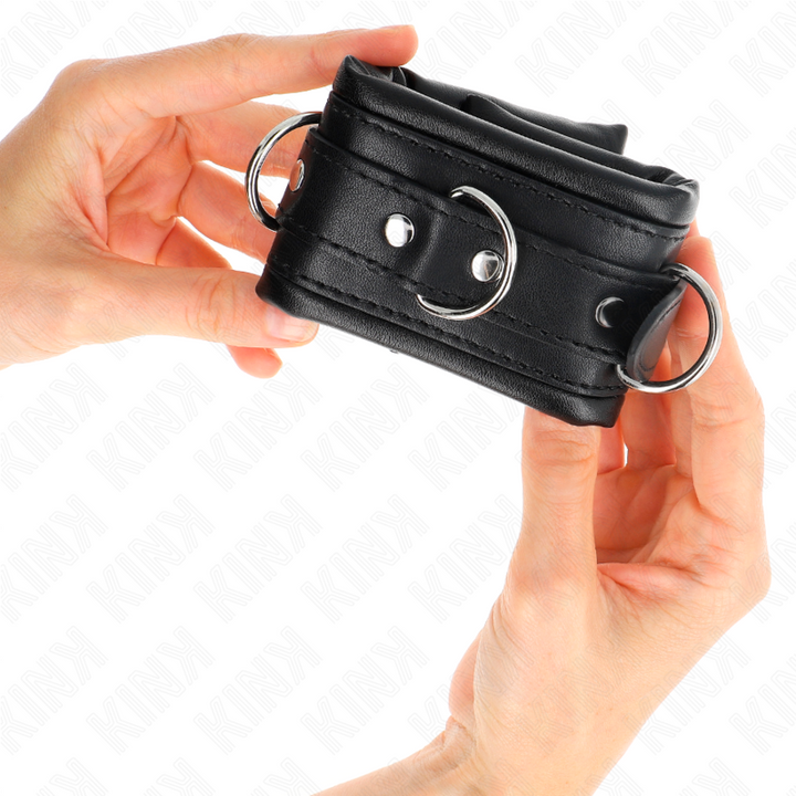 KINK - SUJECIONES DE MUÑECA PESADAS CON FORRO DE PIEL NEGRA AJUSTABLE 20-30 CM X 6 CM