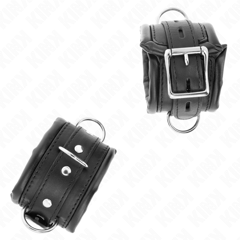 KINK - SUJECIONES DE MUÑECA PESADAS CON FORRO DE PIEL NEGRA AJUSTABLE 20-30 CM X 6 CM