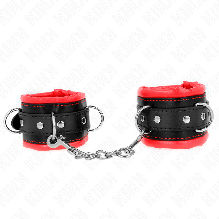 KINK - SUJECIONES DE MUÑECA PESADAS CON FORRO DE PIEL ROJA AJUSTABLE 20-30 CM X 6 CM