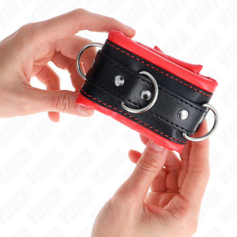 KINK - SUJECIONES DE MUÑECA PESADAS CON FORRO DE PIEL ROJA AJUSTABLE 20-30 CM X 6 CM
