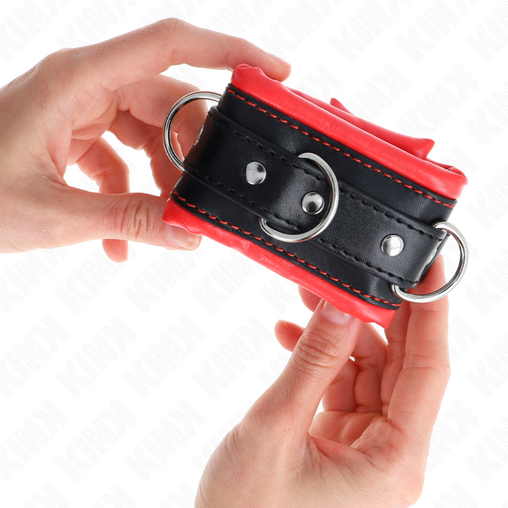 KINK - SUJECIONES DE MUÑECA PESADAS CON FORRO DE PIEL ROJA AJUSTABLE 20-30 CM X 6 CM
